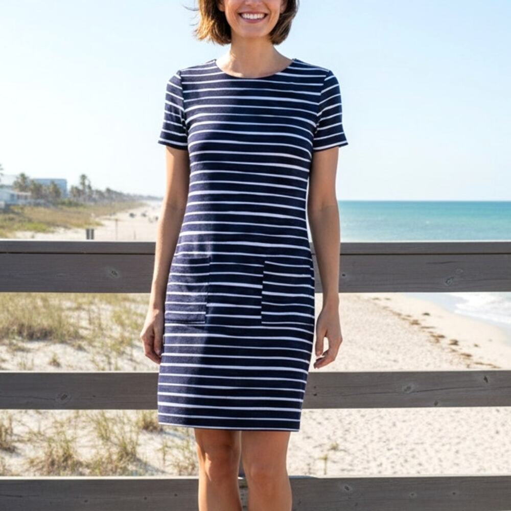 Persifor Carter Pocket Dress Shift Mini Size Medium Wavy Stripe